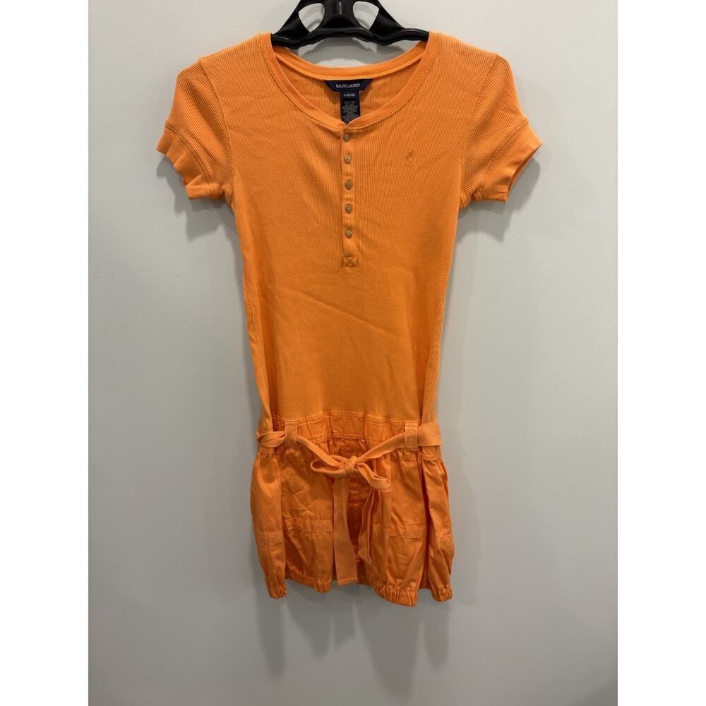 RALPH LAUREN GIRLS STRAIGHT DRESS Sz 12/14 Orange Tie Waist Cargo Outfit *READ*